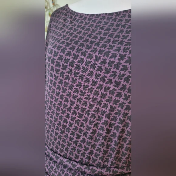 Boden Abigail Jersey Midi Dress Womens 8 Purple Black Leaf Print Long Sleeve - Picture 6 of 12